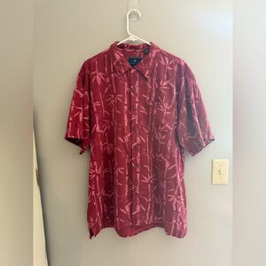 Robert Stock Button Up Collared Shirt Men’s SZ XL 100% Silk Red Bamboo Hawaiian